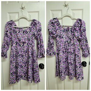 Floral print puff sleeve mini dress, XS